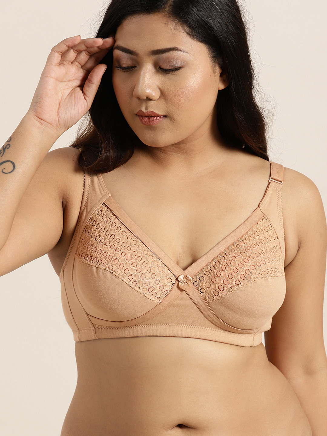 Sztori Plus Size Beige Solid Non-Wired Non Padded Everyday Bra SZ-BRA-715B