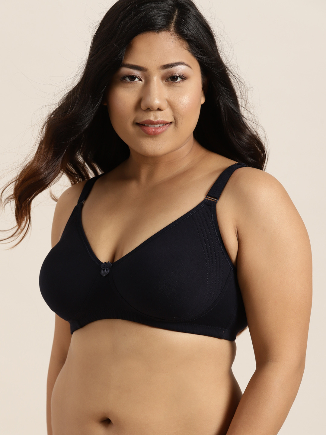 Sztori Plus Size Navy Blue Solid Non-Wired Non Padded Everyday Bra SZ-BRA-708E