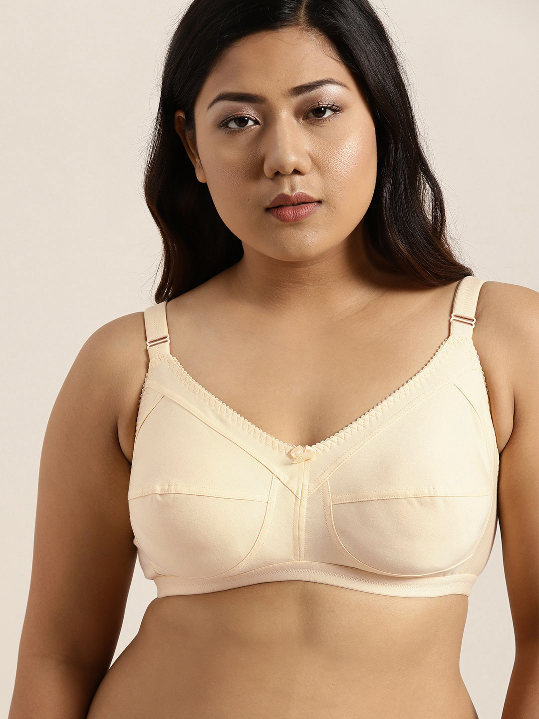 Sztori Plus Size Cream-Coloured Solid Non-Wired Non Padded Everyday Bra SZ-BRA-703B
