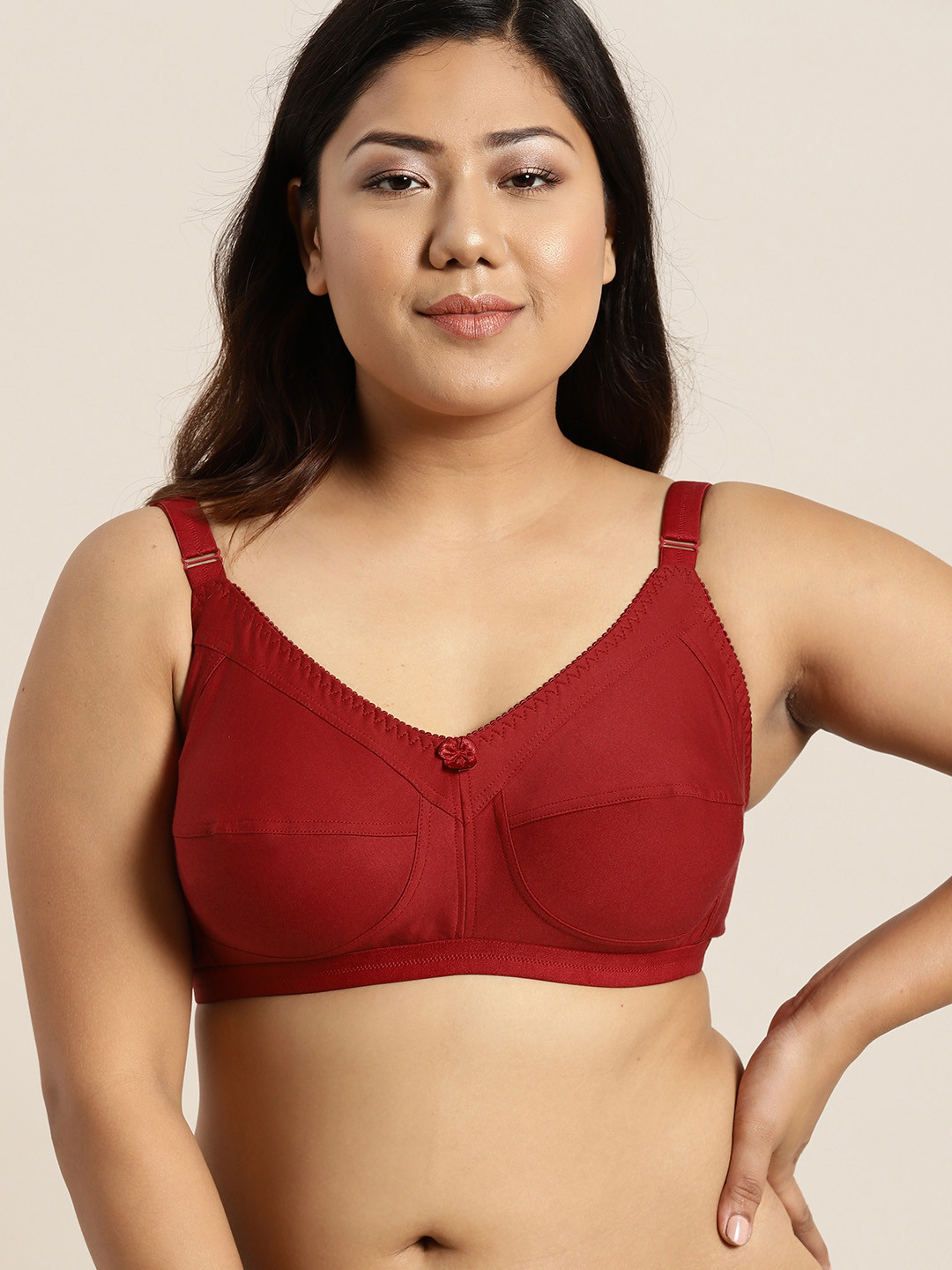 Sztori Plus Size Maroon Solid Non-Wired Non Padded Everyday Bra SZ-BRA-703F