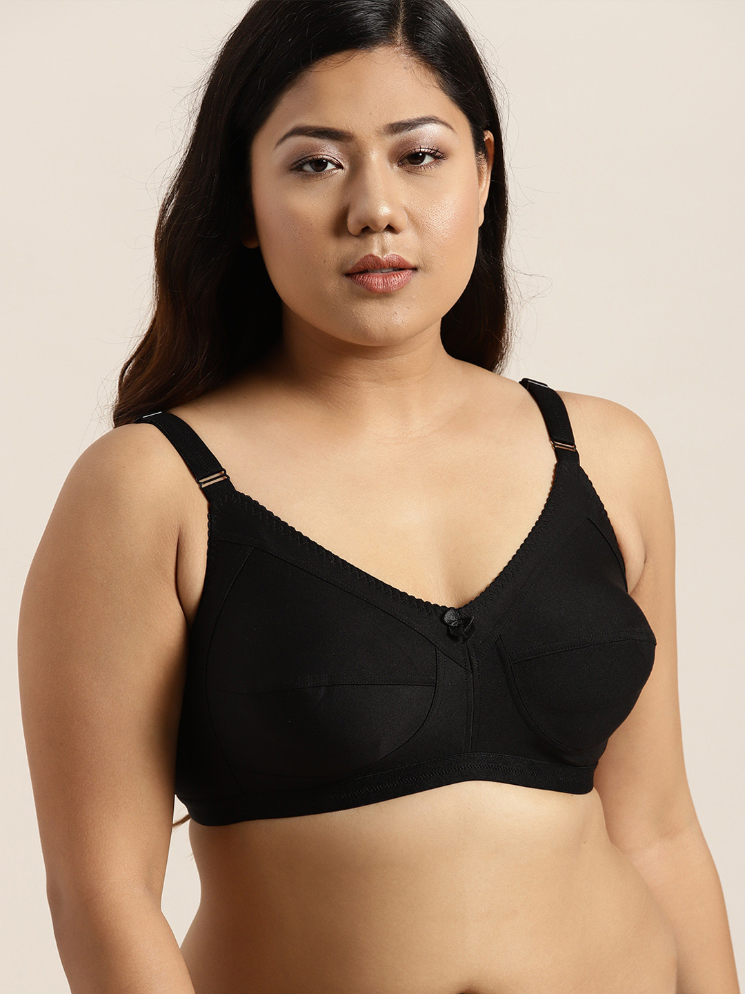 Sztori Plus Size Black Solid Non-Wired Non Padded Everyday Bra SZ-BRA-703A