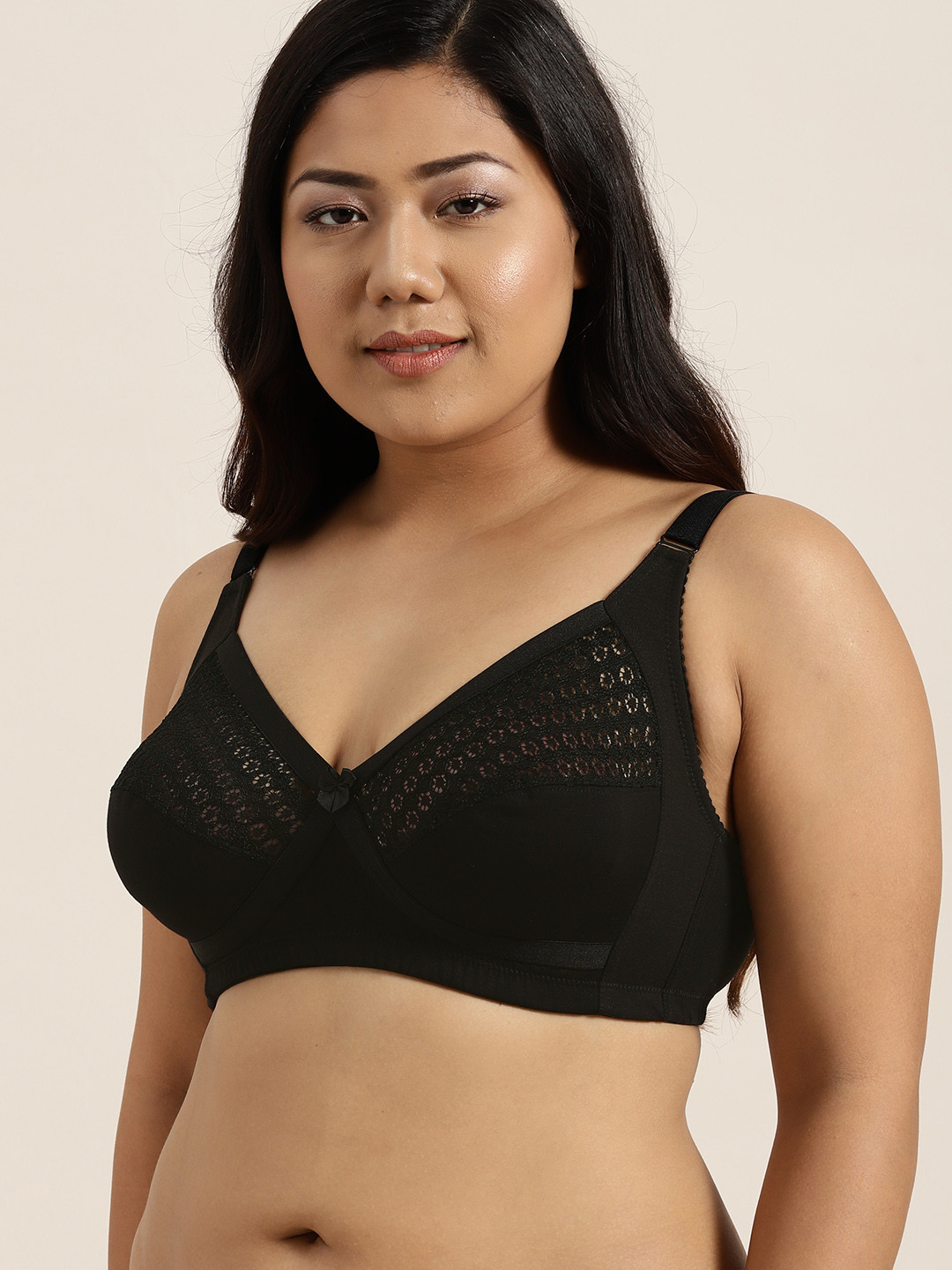 Sztori Plus Size Black Solid Non-Wired Non Padded Everyday Bra SZ-BRA-715A