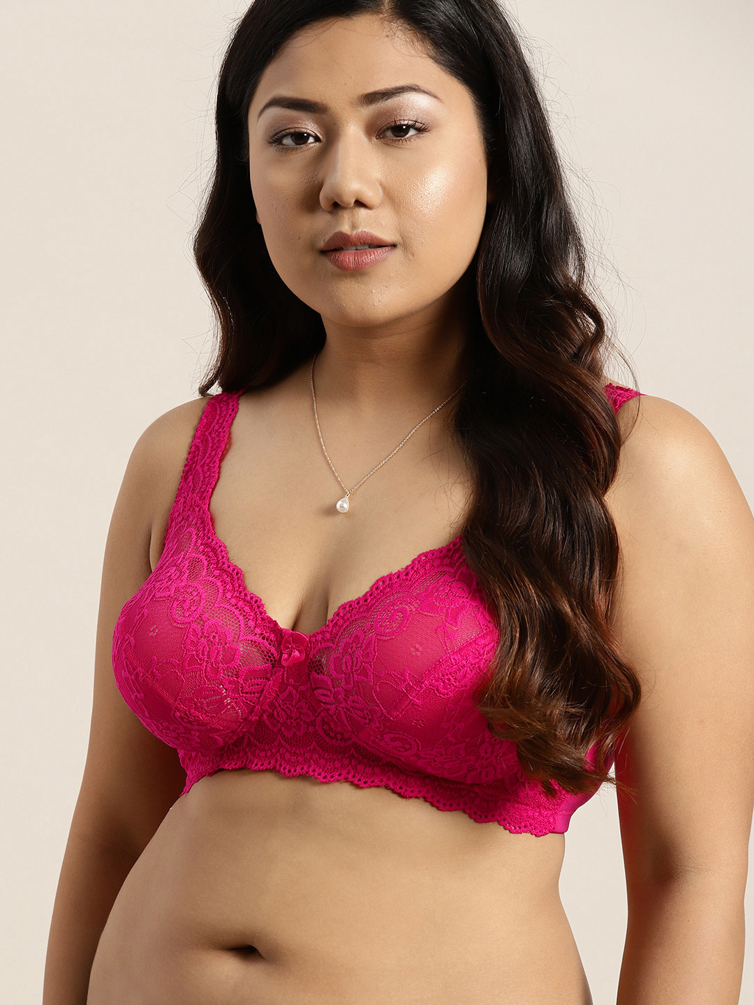 Sztori Plus Size Magenta Lace Non-Wired Non Padded Everyday Bra SZ-BRA-705D