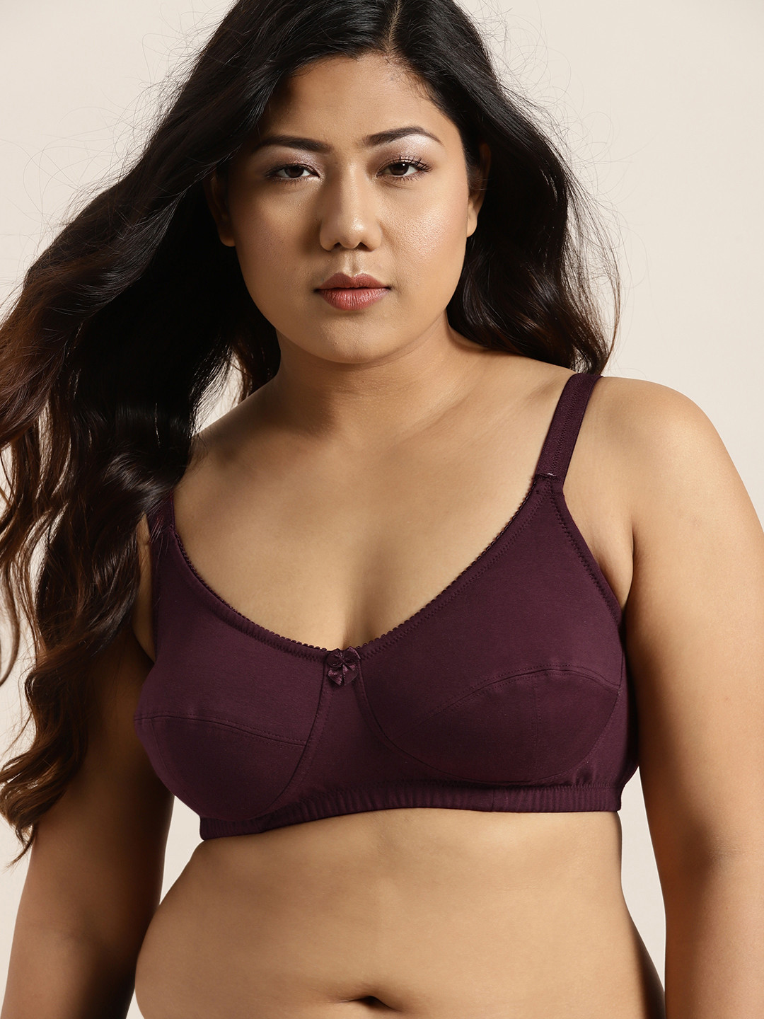 Sztori Plus Size Burgundy Solid Non-Wired Non Padded Everyday Bra SZ-BRA-709C