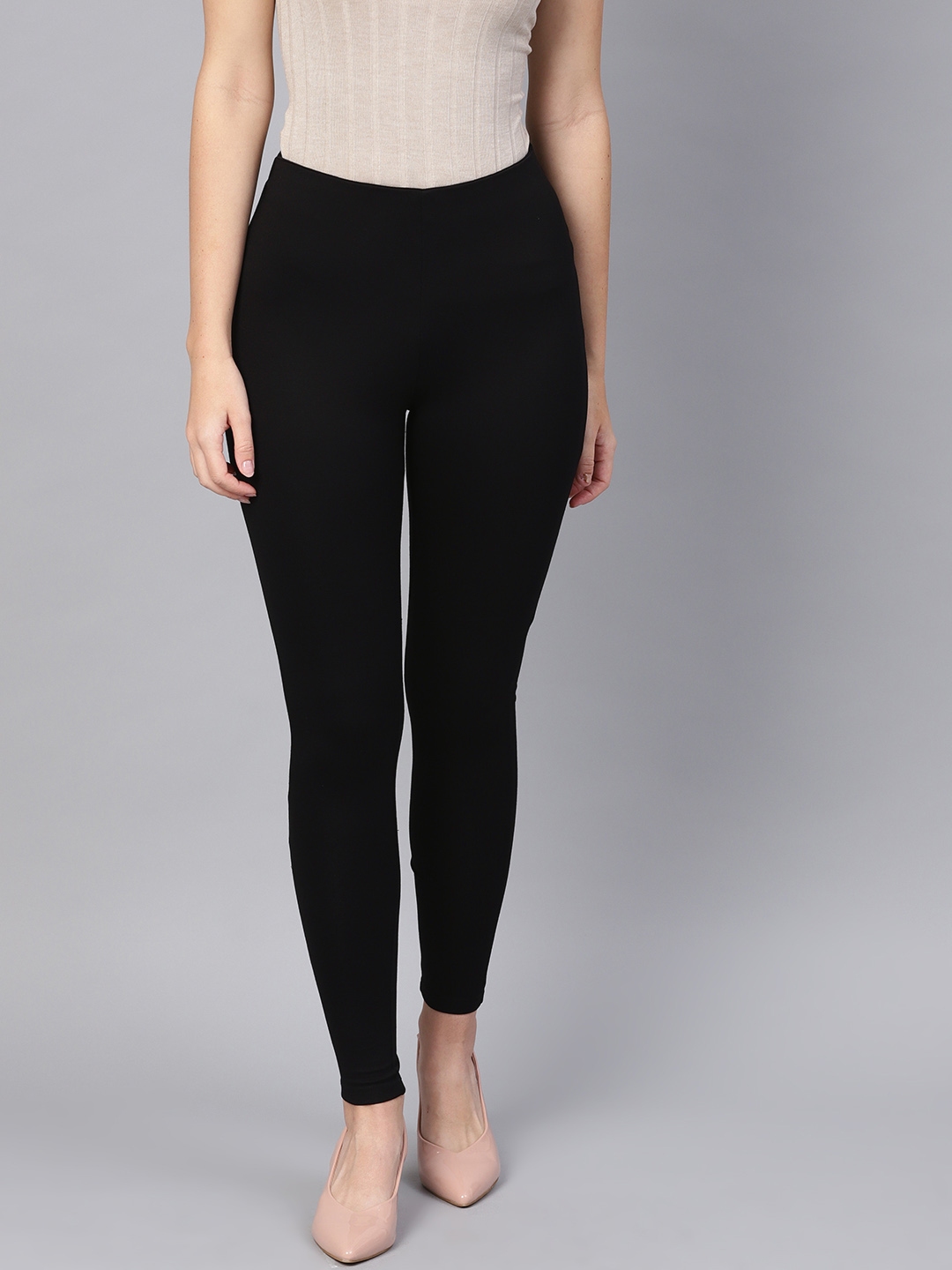 Buy Women's Solid Full Length Treggings with Buckle Detail Online