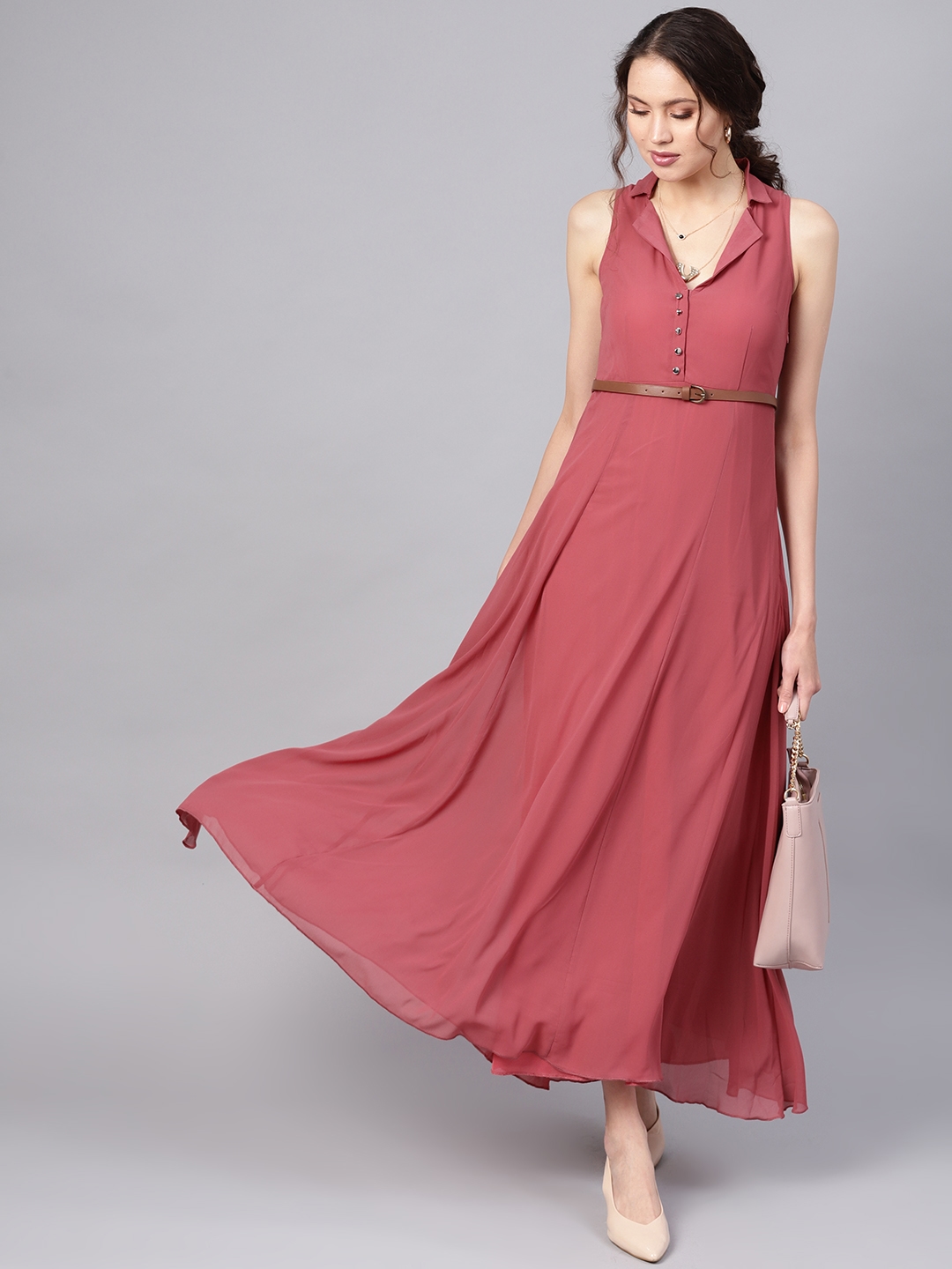 SASSAFRAS Rose Pleated Maxi Dress