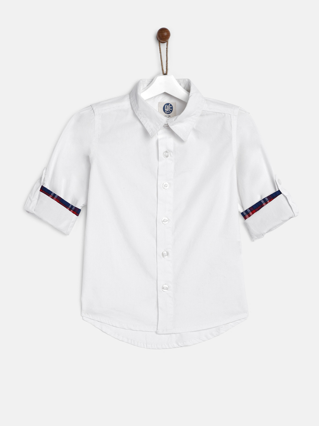 YK Boys White Casual Shirt with Contrast Turn-Up