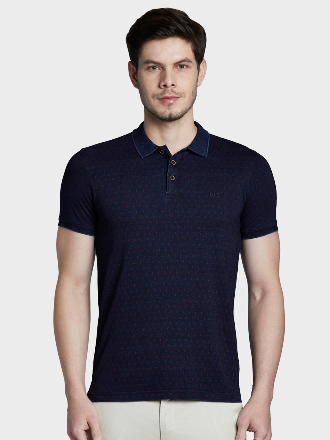 ColorPlus Men Blue Solid Polo Collar T-shirt