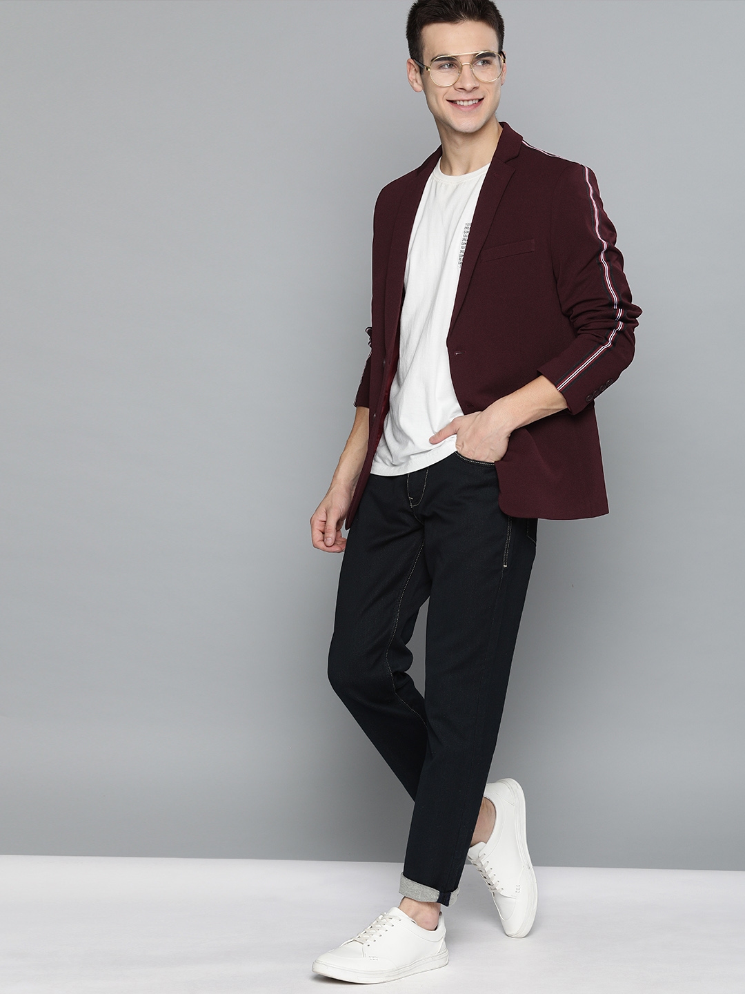 Buy Mast & Harbour Burgundy Regular Fit Single Breasted Casual ...