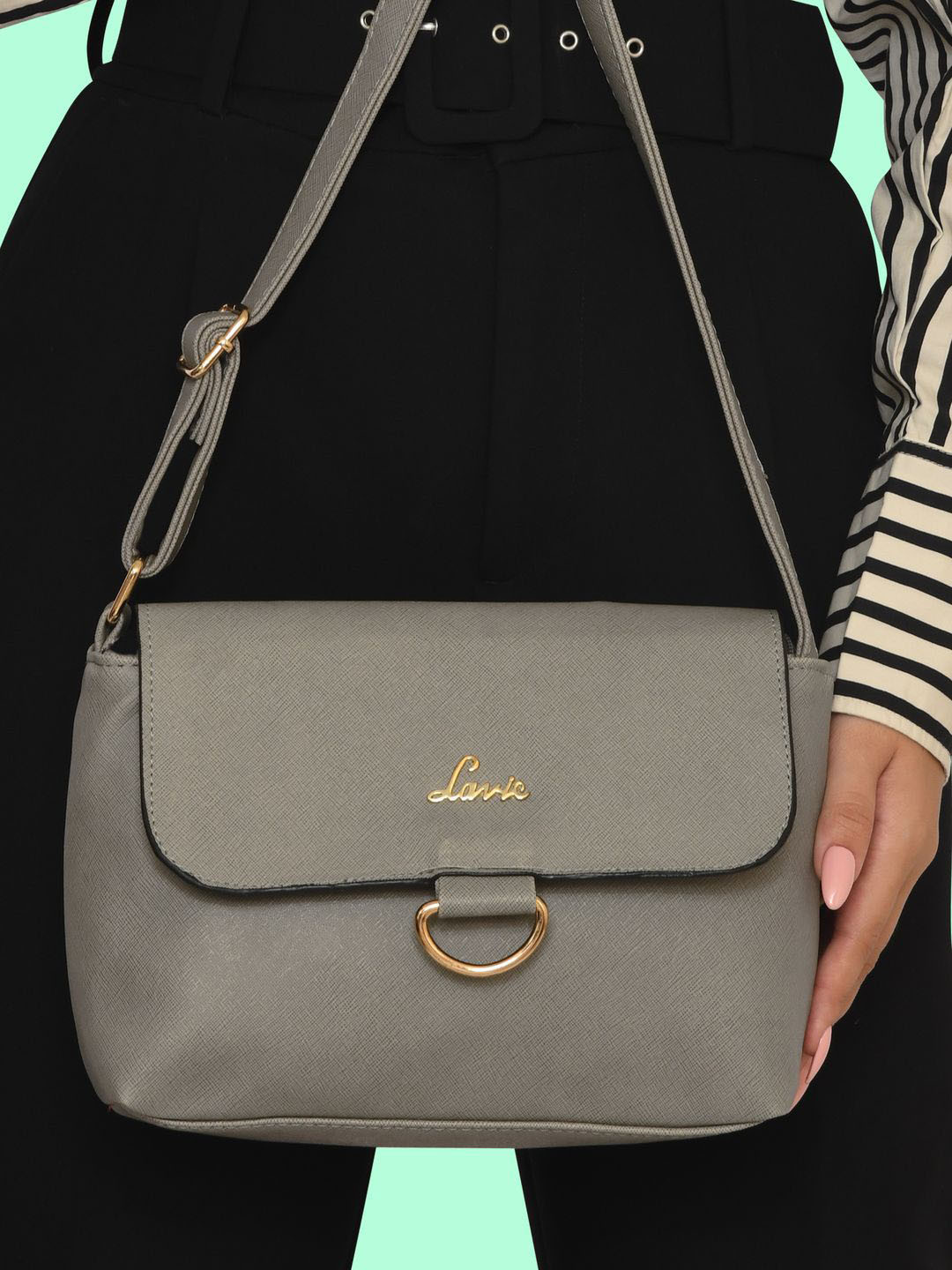 Lavie Denali Taupe Solid Ring Flap Sling Bag