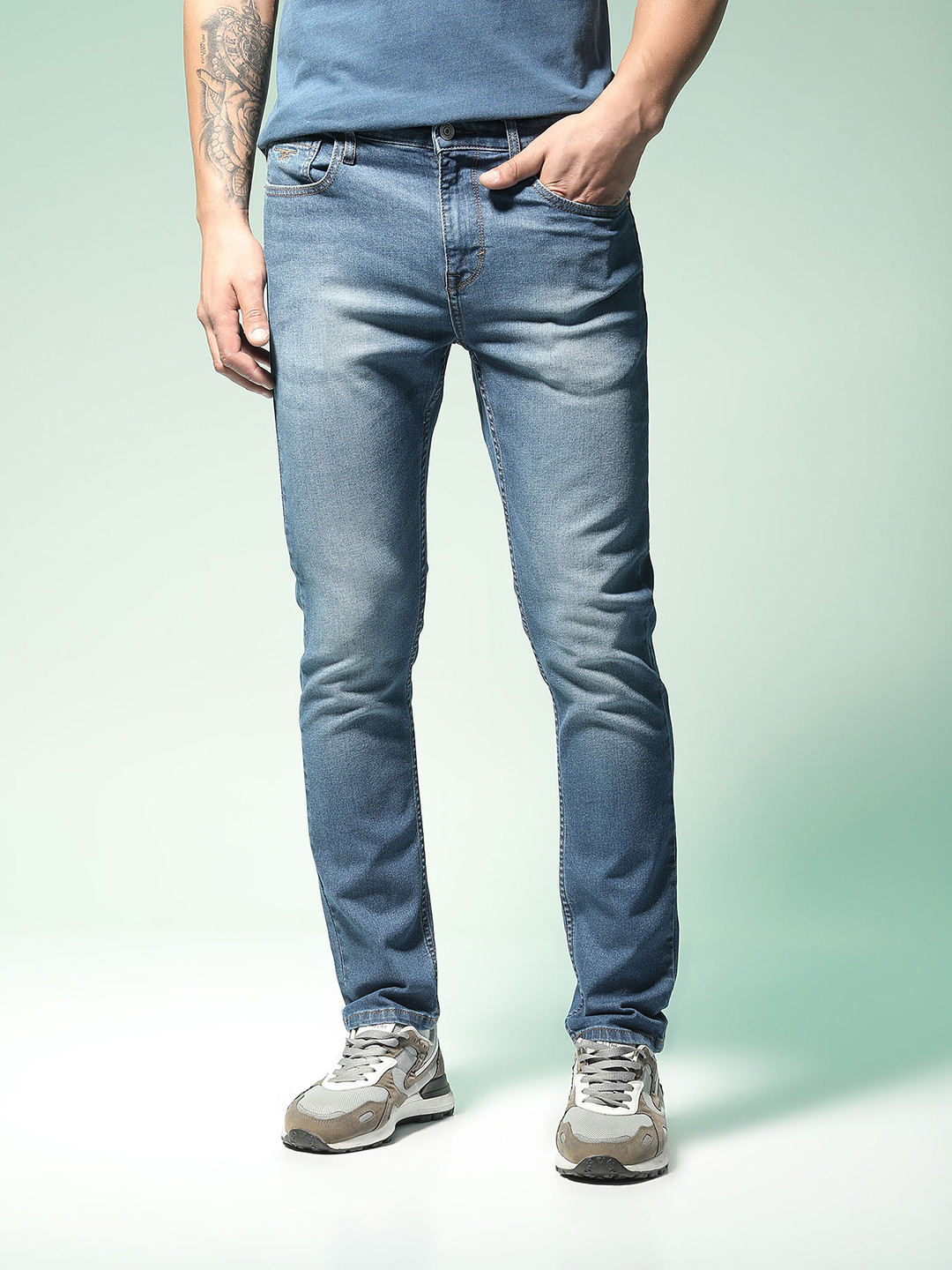 Flying Machine Men Blue Micheal Slim Tapered Fit Mid-Rise Clean Look Stretchable Jeans