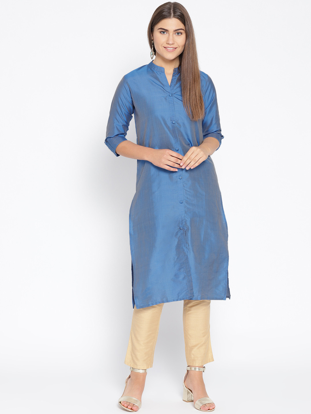 Fabriko Women Blue Solid Straight Kurta