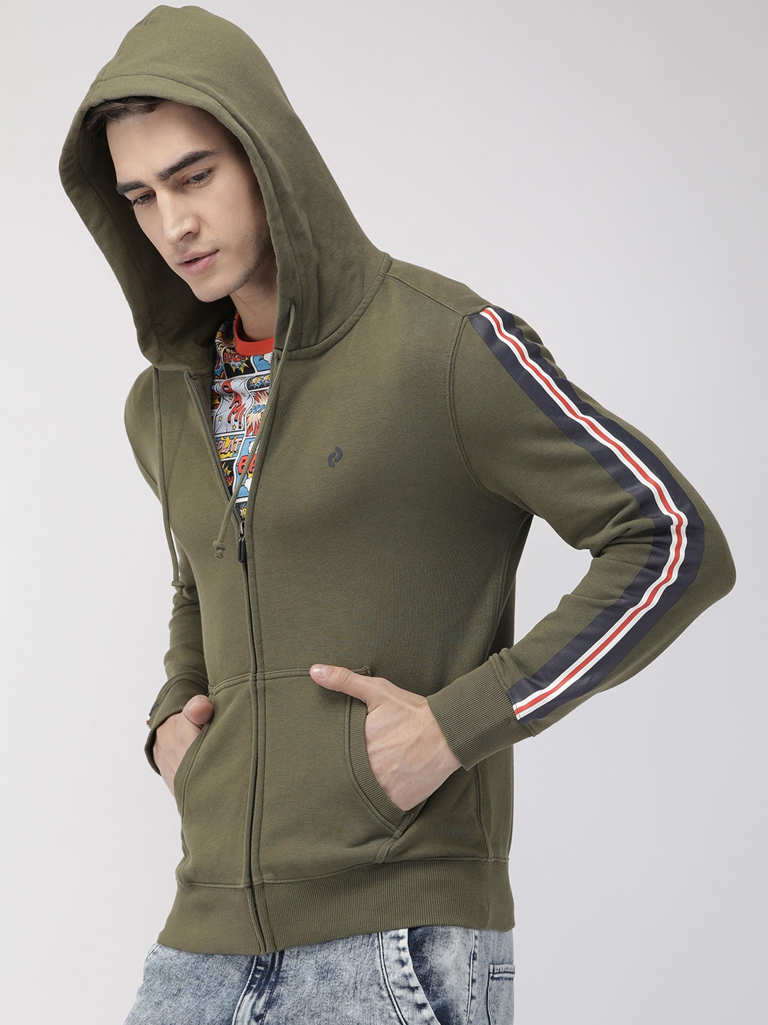 Denizen From Levis Men Olive Green Solid Hooded Sweatshirt