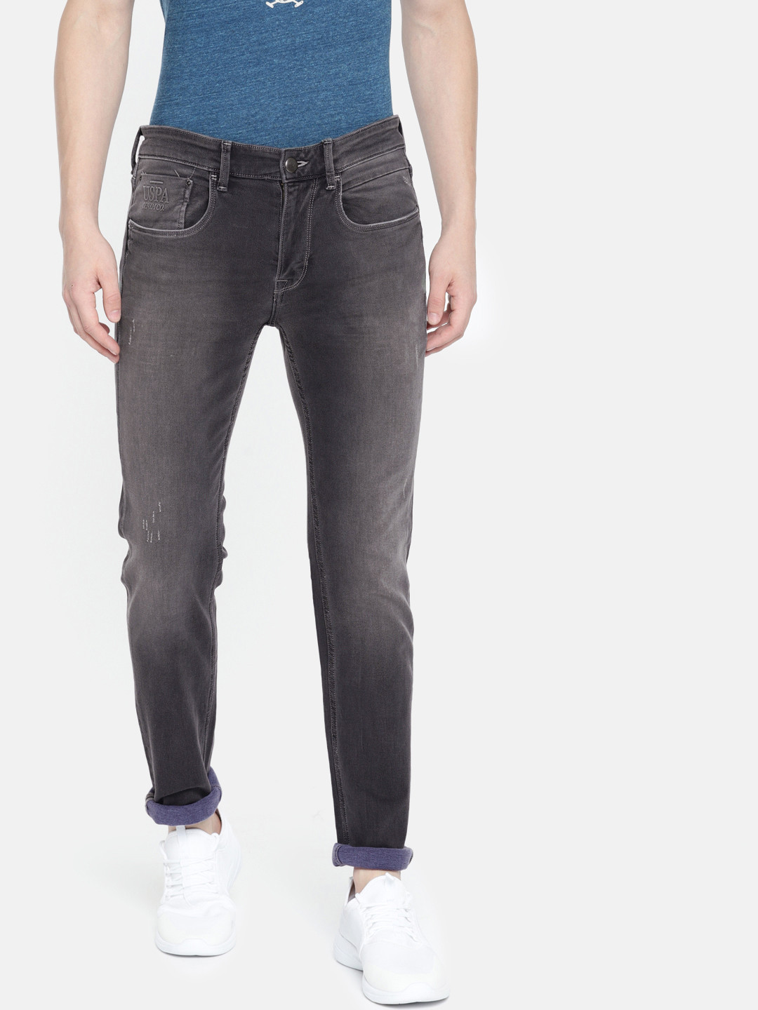 U.S. Polo Assn. Denim Co. Men Black Regallo Skinny Fit Mid-Rise Low Distress Jeans