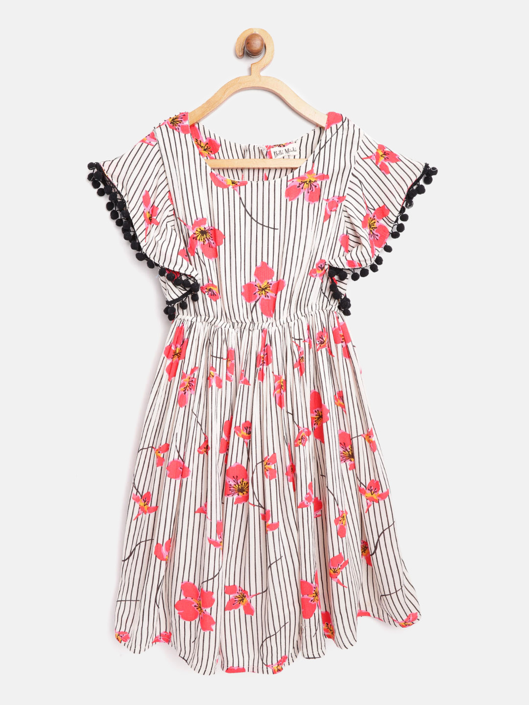 Bella Moda Girls Off-White & Pink Printed A-Line Dress
