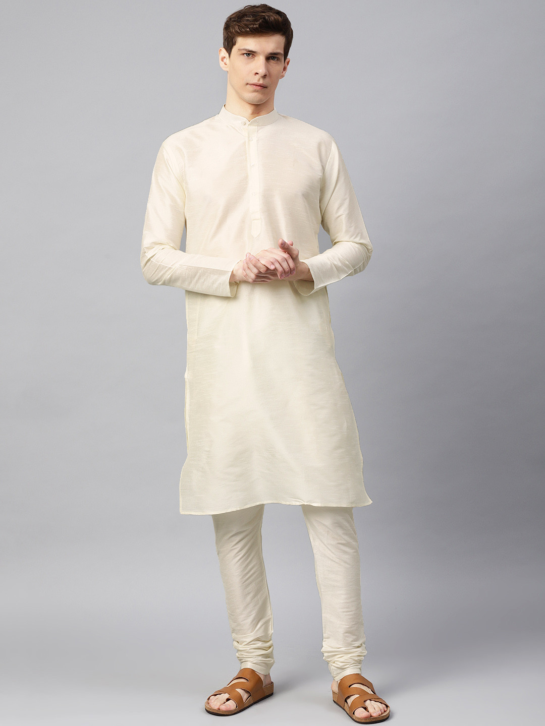 SOJANYA Men Off-White Solid Kurta with Churidar