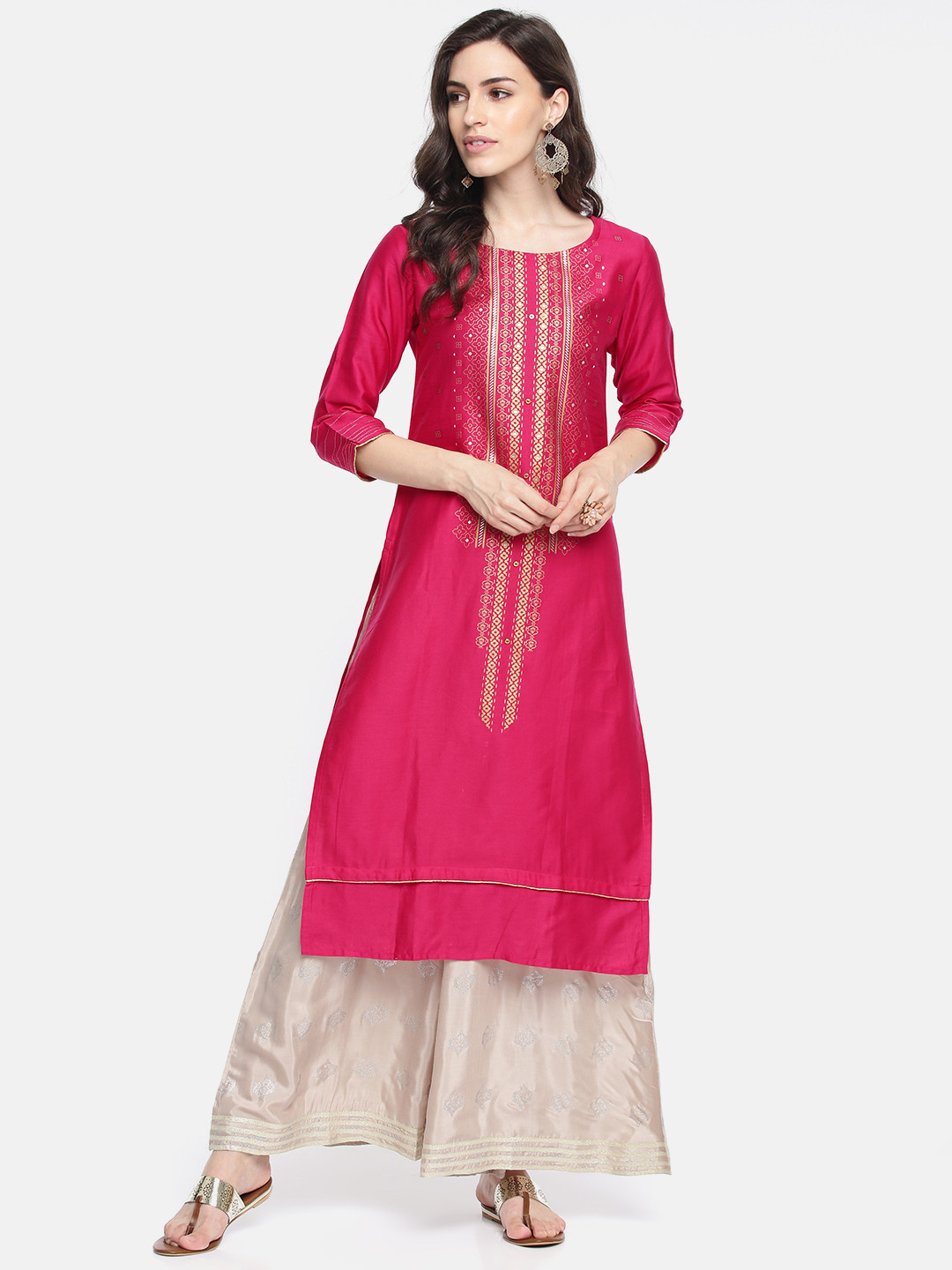 Span Women Pink Printed Straight Kurta