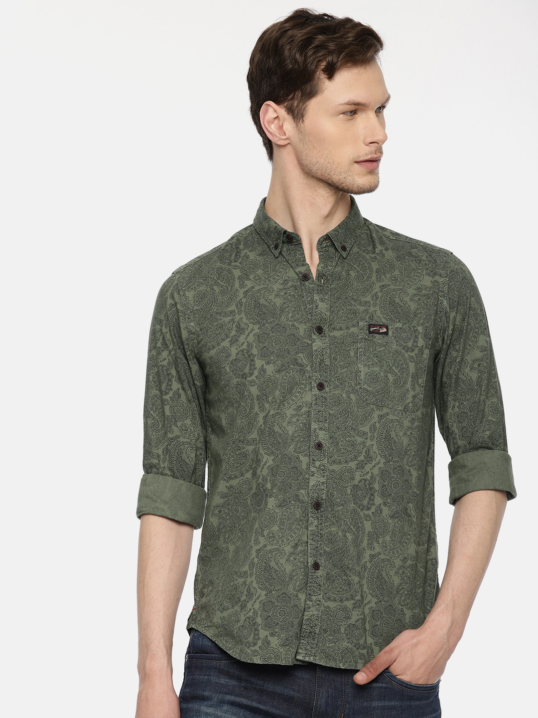 U.S. Polo Assn. Denim Co. Men Olive Green Printed Casual Shirt