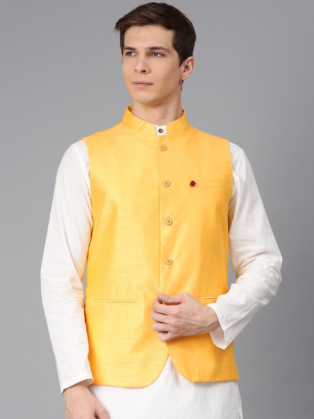 Buy Freehand Men Yellow Solid Nehru Jacket - Nehru Jackets for Men ...