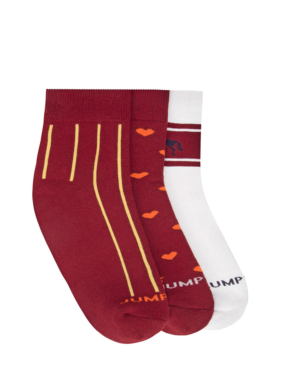 JUMP USA Women Pack of 3 White & Maroon Solid Ankle-Length Socks