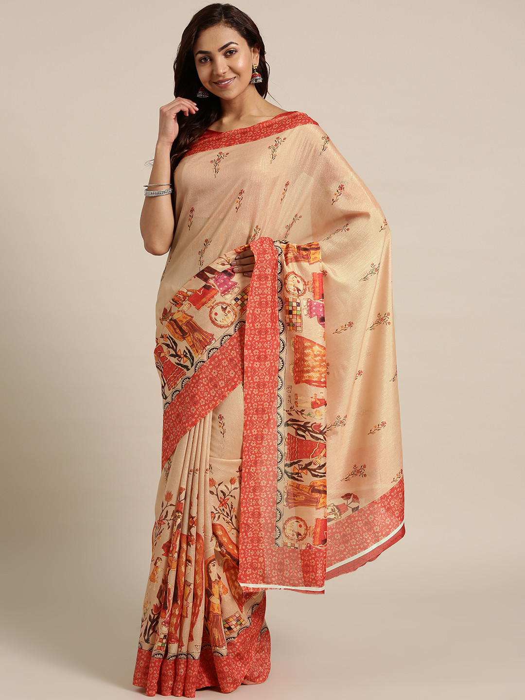 Saree mall Peach-Coloured & Orange Printed Saree