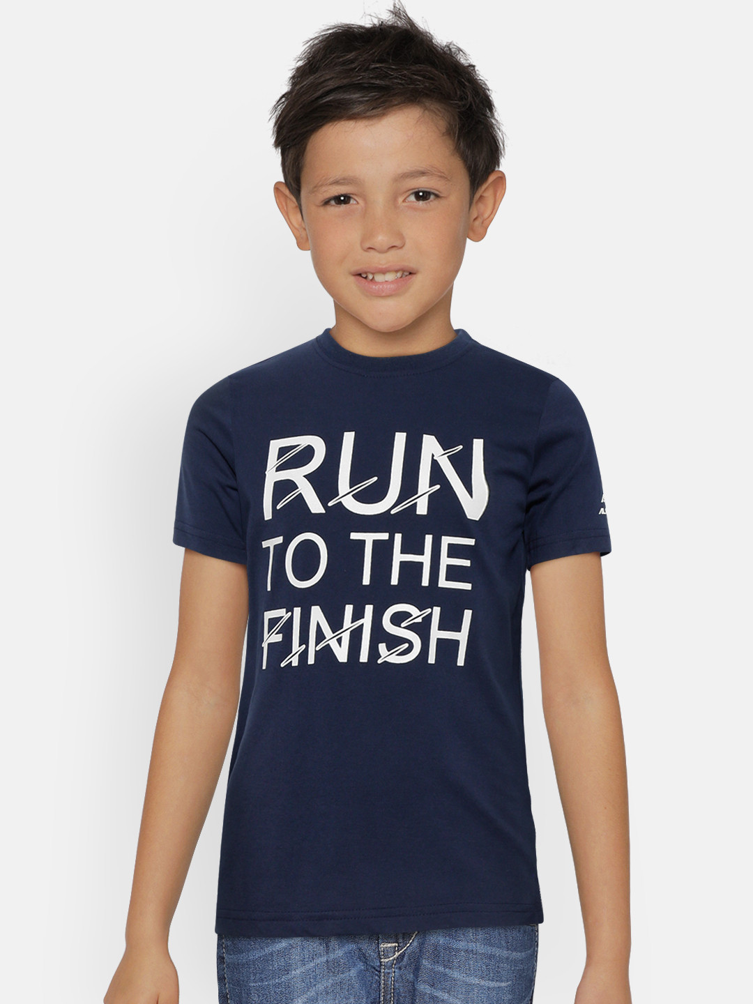 Alcis Boys Navy Blue & White Printed Round Neck T-shirt