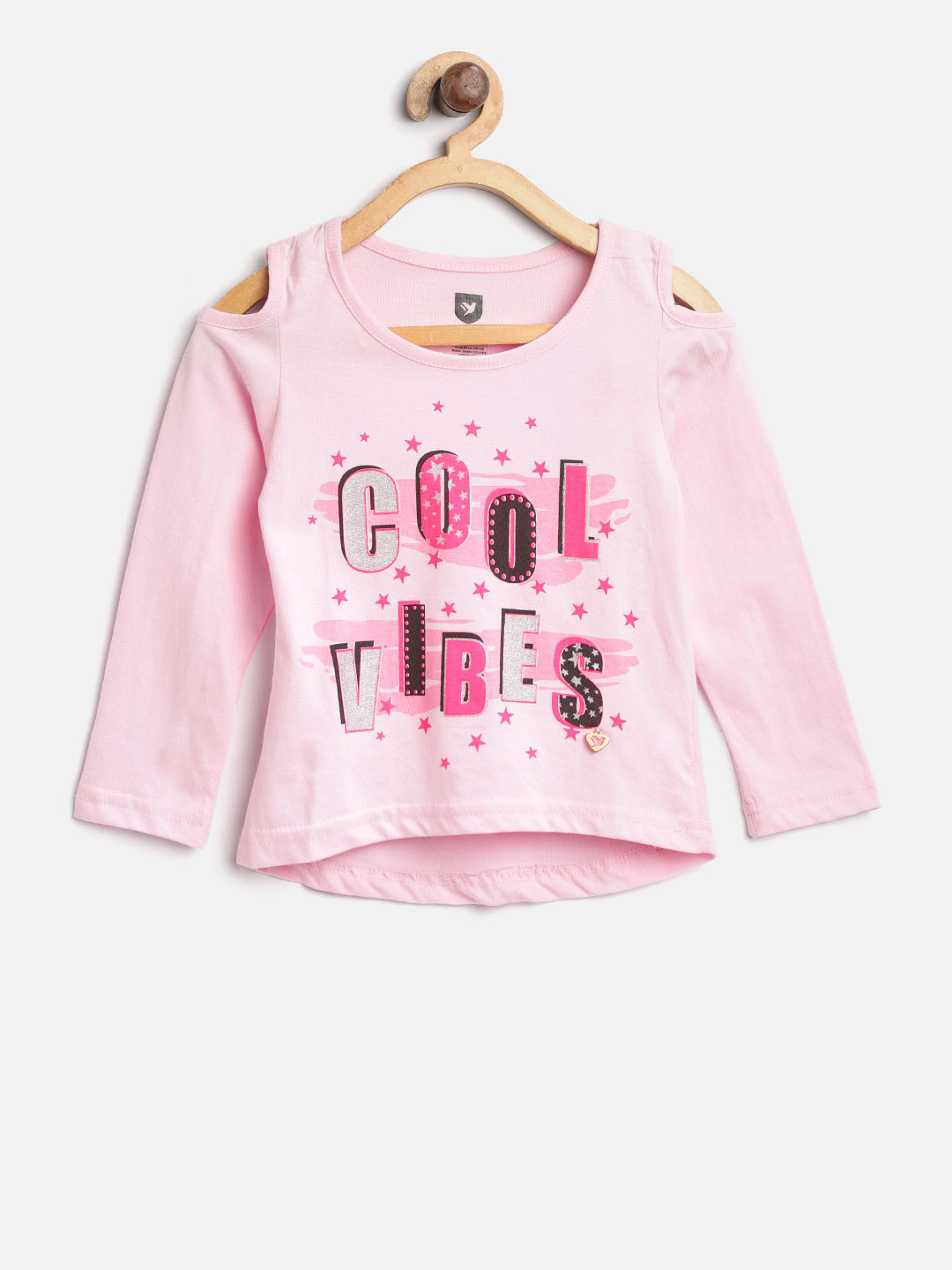 612 league Girls Pink Printed Pure Cotton Top