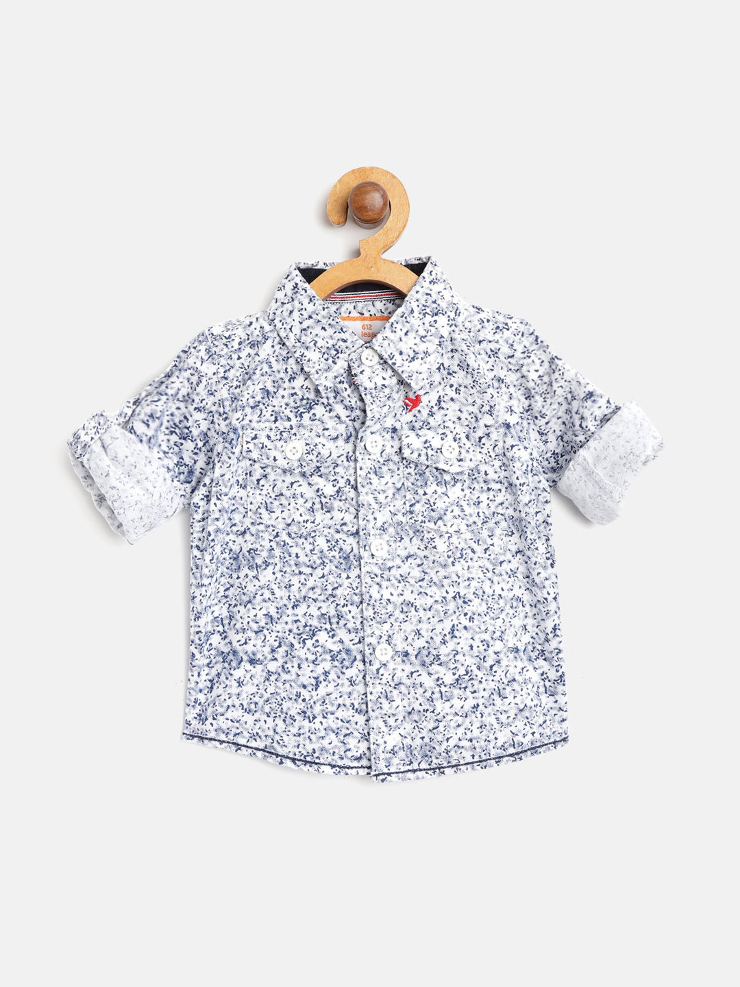 612 league Boys White & Navy Regular Fit Printed Casual Shirt