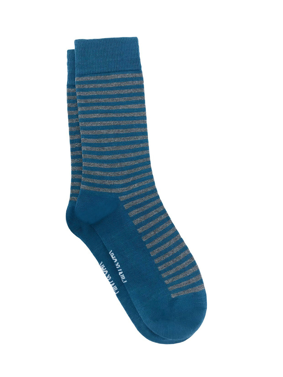 Mint & Oak Men Blue & Grey Striped Calf-Length Socks