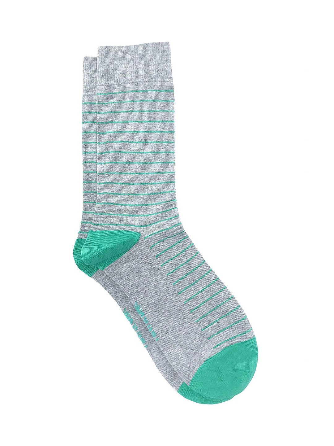 Mint & Oak Men Grey Melange & Green Striped Calf-Length Socks