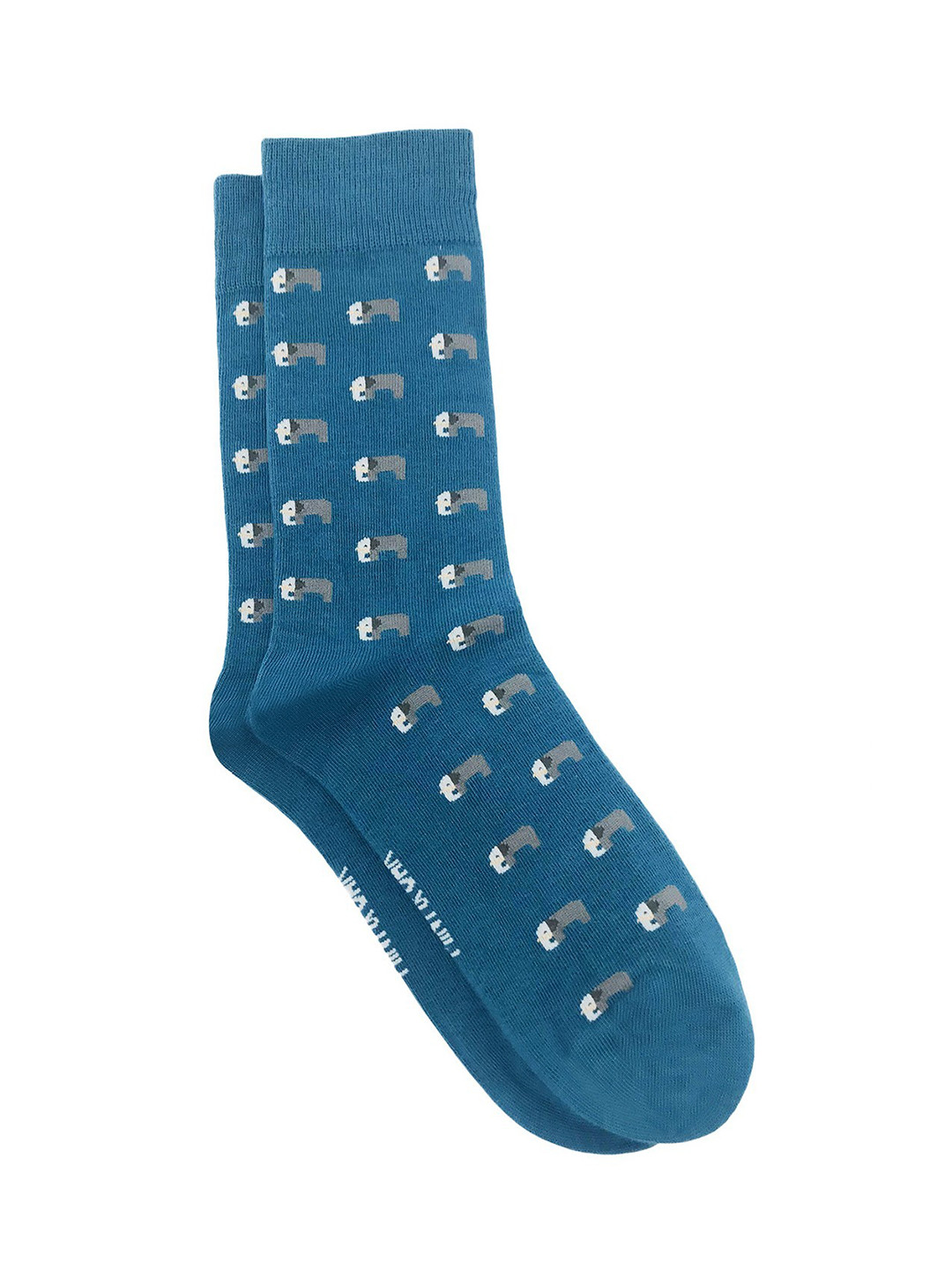 Mint & Oak Men Blue & Grey Patterned Calf-Length Socks