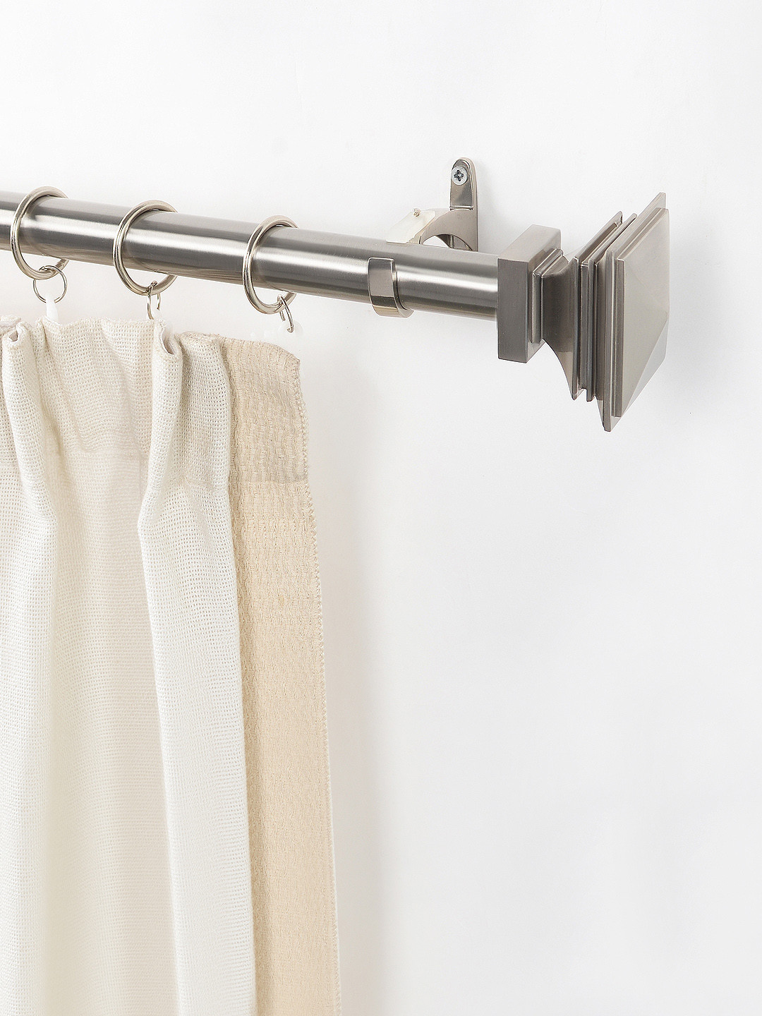 Deco Window Silver-Toned Stainelss Steel Curtain Rod With Brackets & Finials