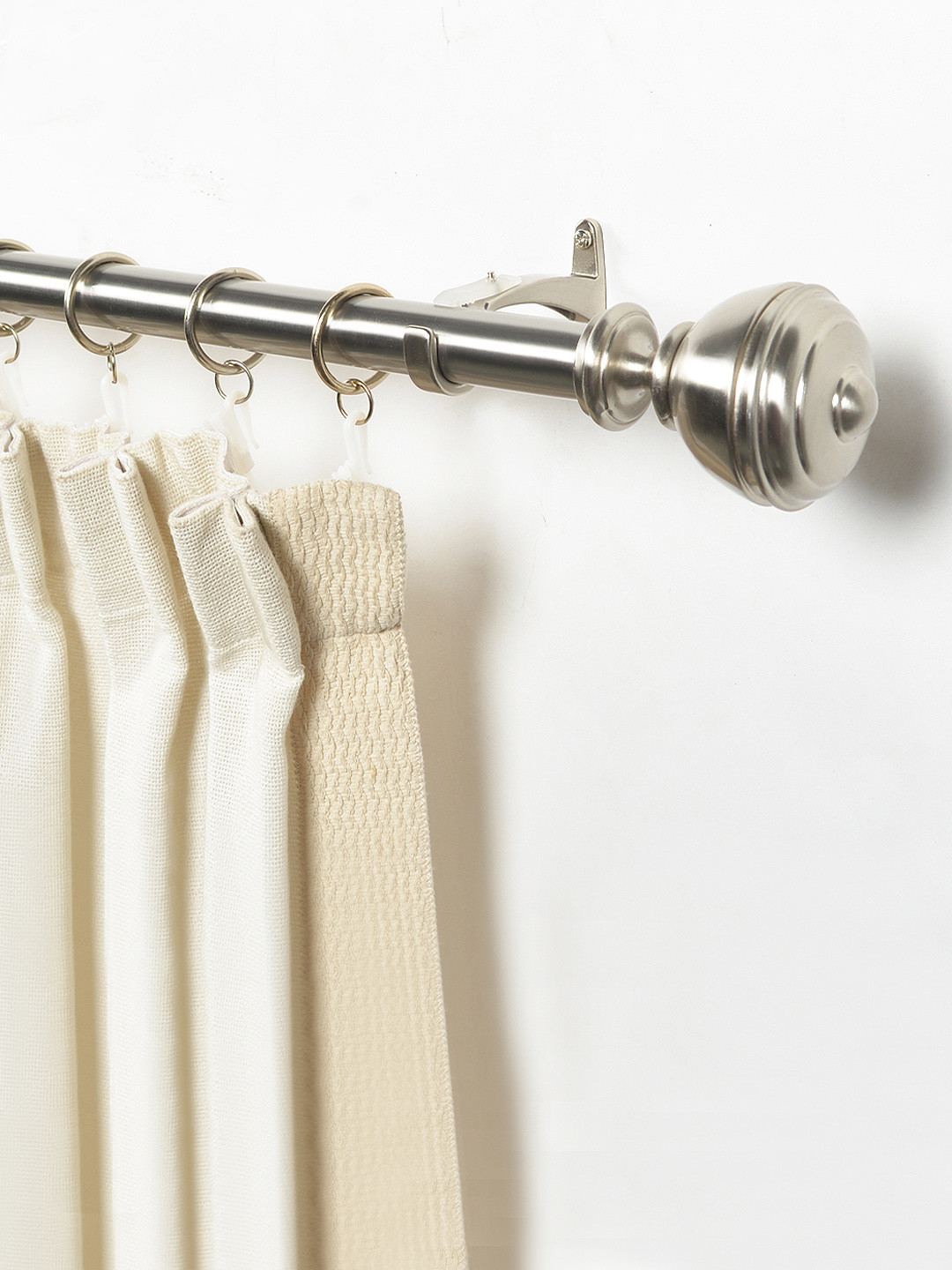 Deco Window Silver-Toned Stainelss Steel Curtain Rod With Brackets & Finials