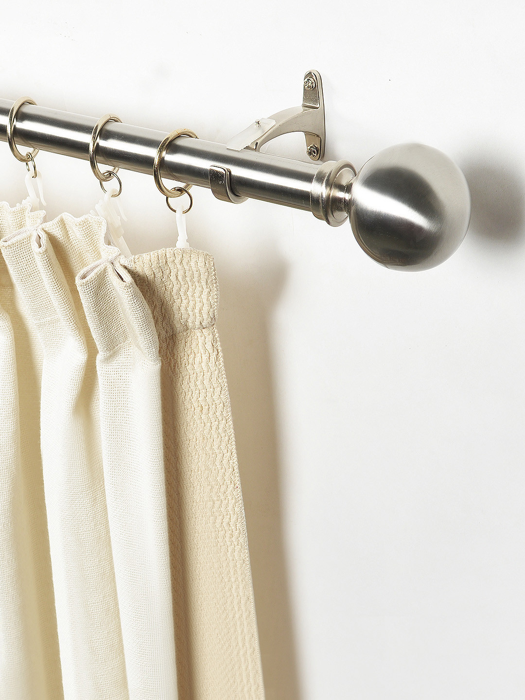 Deco Window Silver-Toned Stainless Steel Curtain Rod With Brackets & Finials