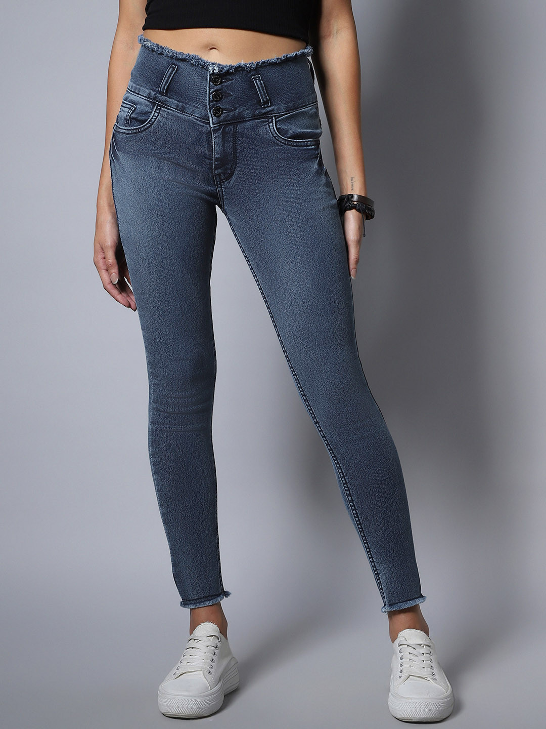 High Star Women Blue Slim Fit High-Rise Clean Look Jeans