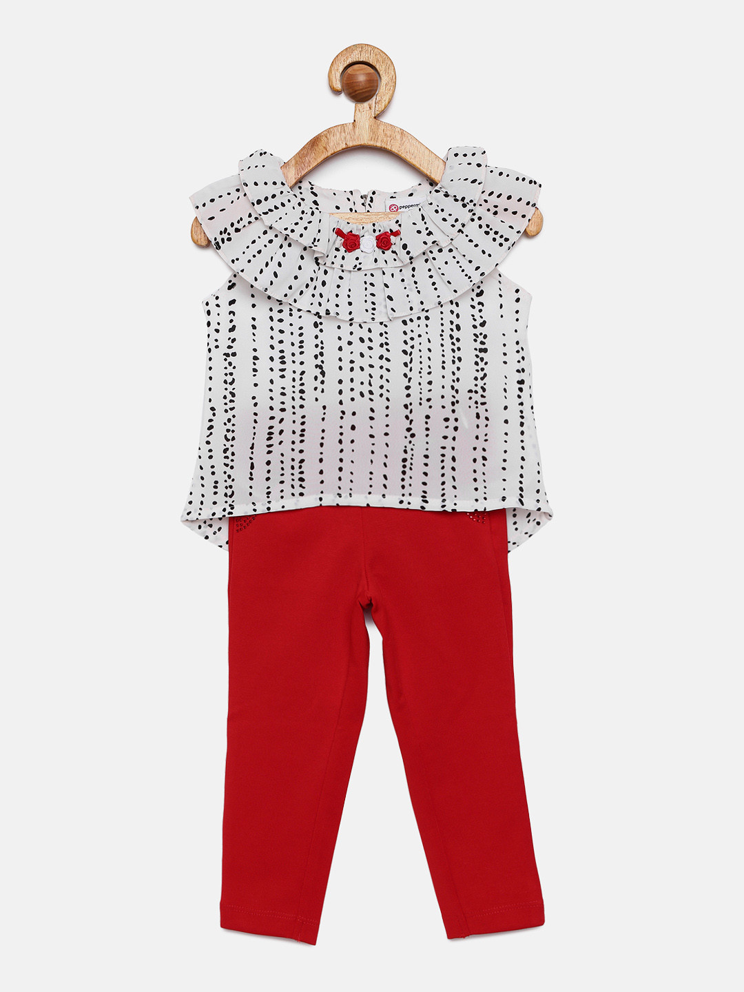 Peppermint Girls White & Red Printed Top with Capris