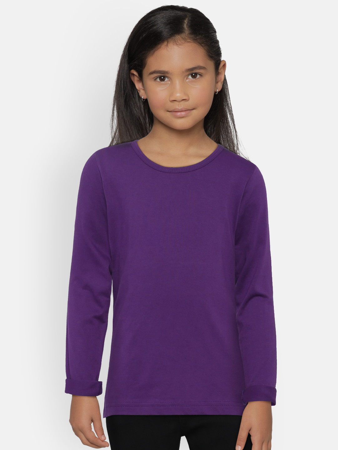 SINI MINI Girls Purple Solid Round Neck T-shirt