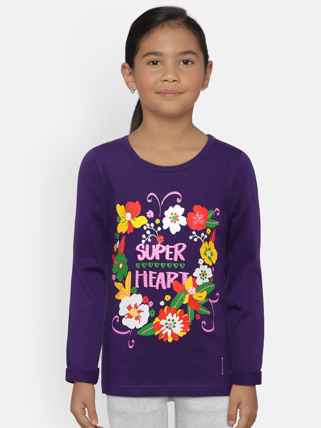SINI MINI Girls Purple Printed Round Neck T-shirt
