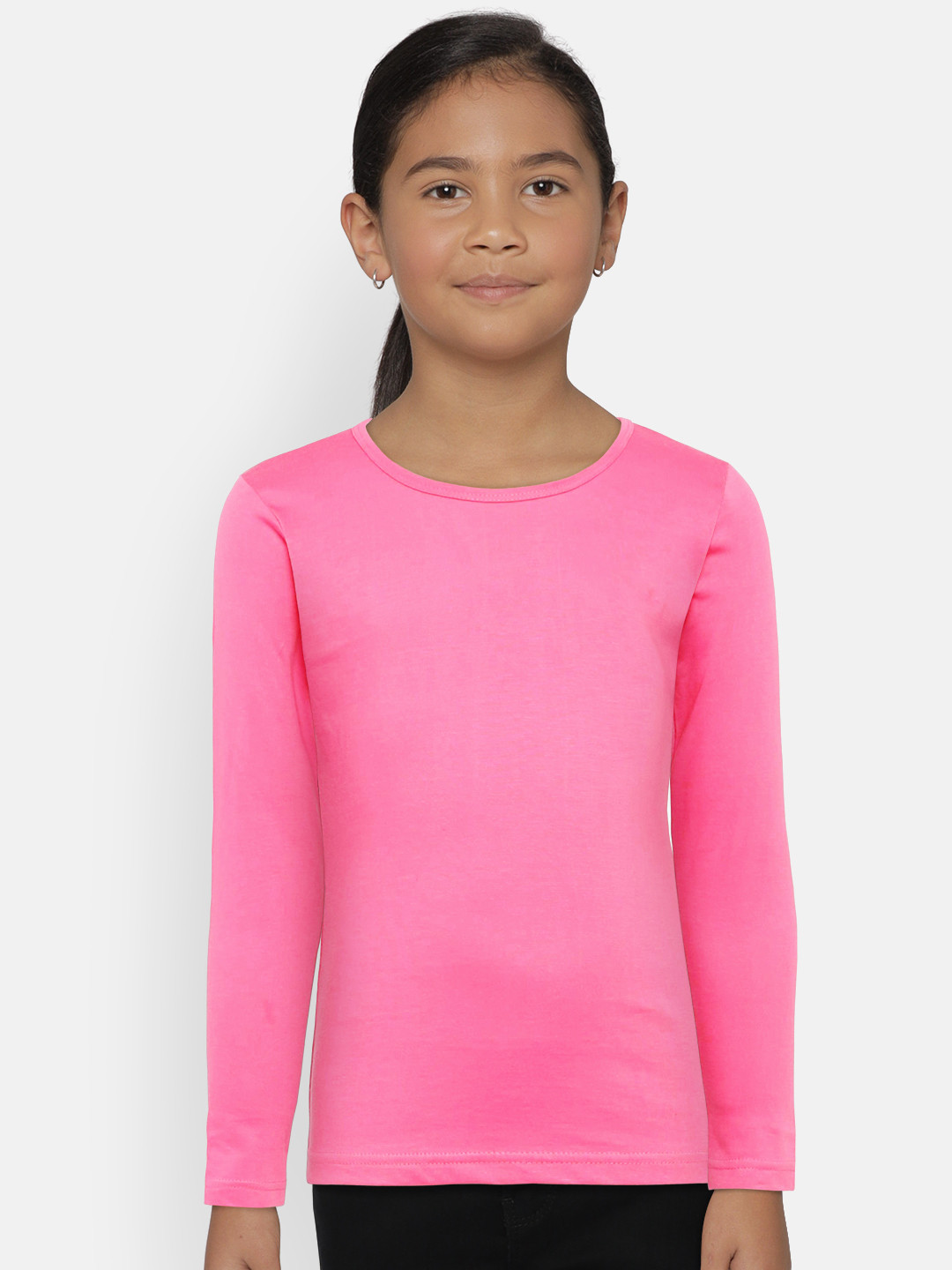 SINI MINI Girls Pink Solid Round Neck T-shirt