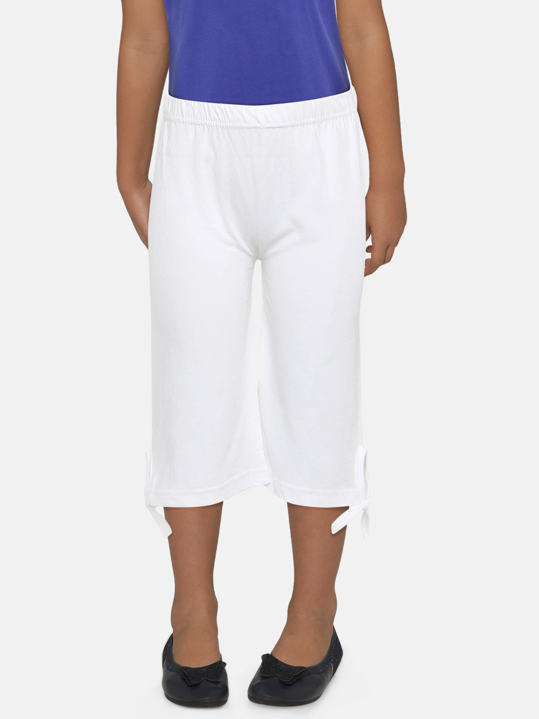 SINI MINI Girls White Solid Regular Fit Capris