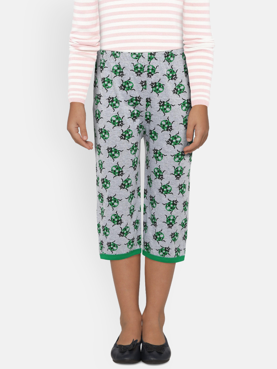 SINI MINI Girls Grey & Green Printed Regular Fit Capris