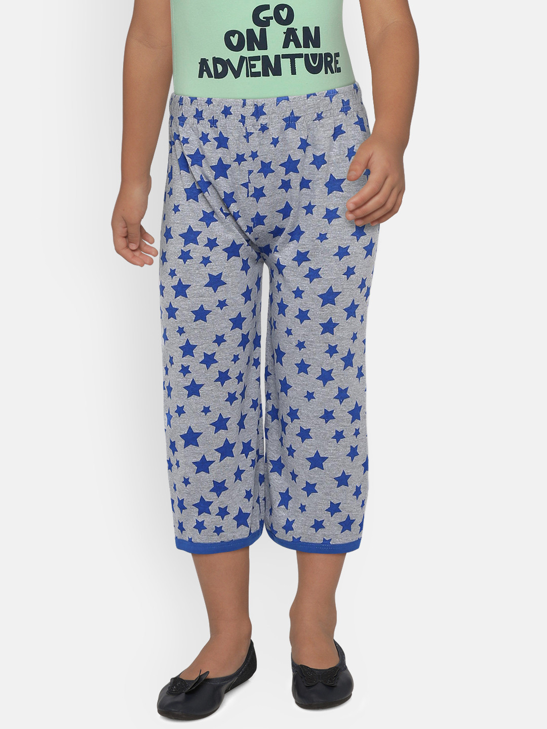 SINI MINI Girls Grey & Blue Printed Regular Fit Capris