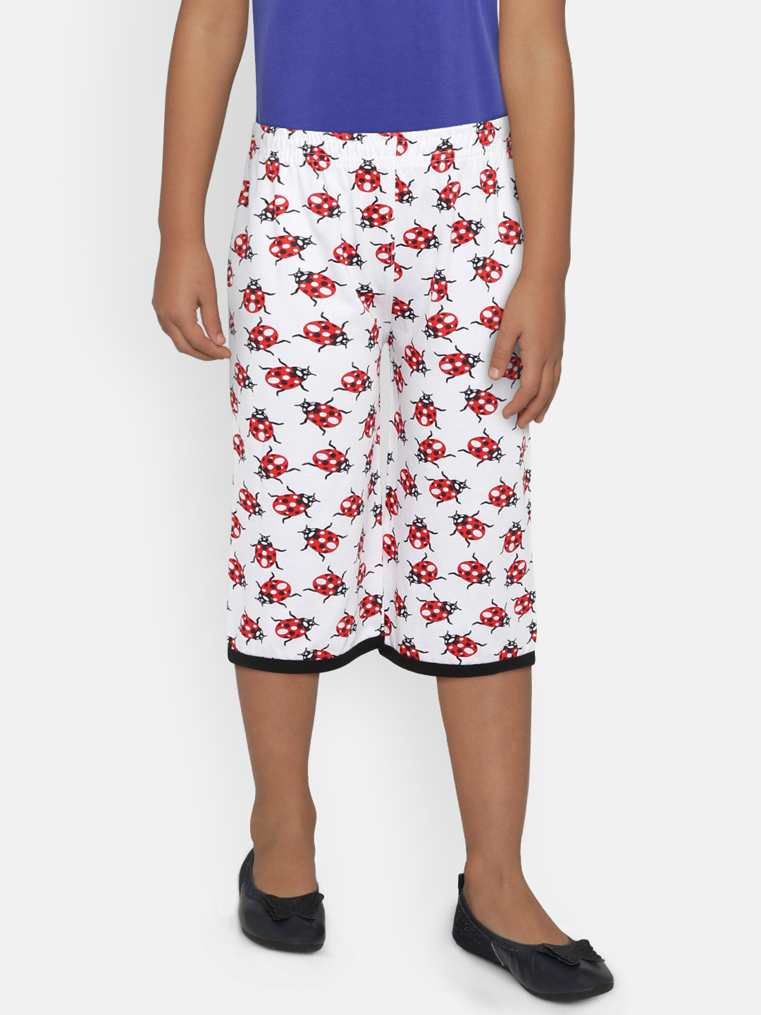 SINI MINI Girls Off-White & Red Printed Regular Fit Capris