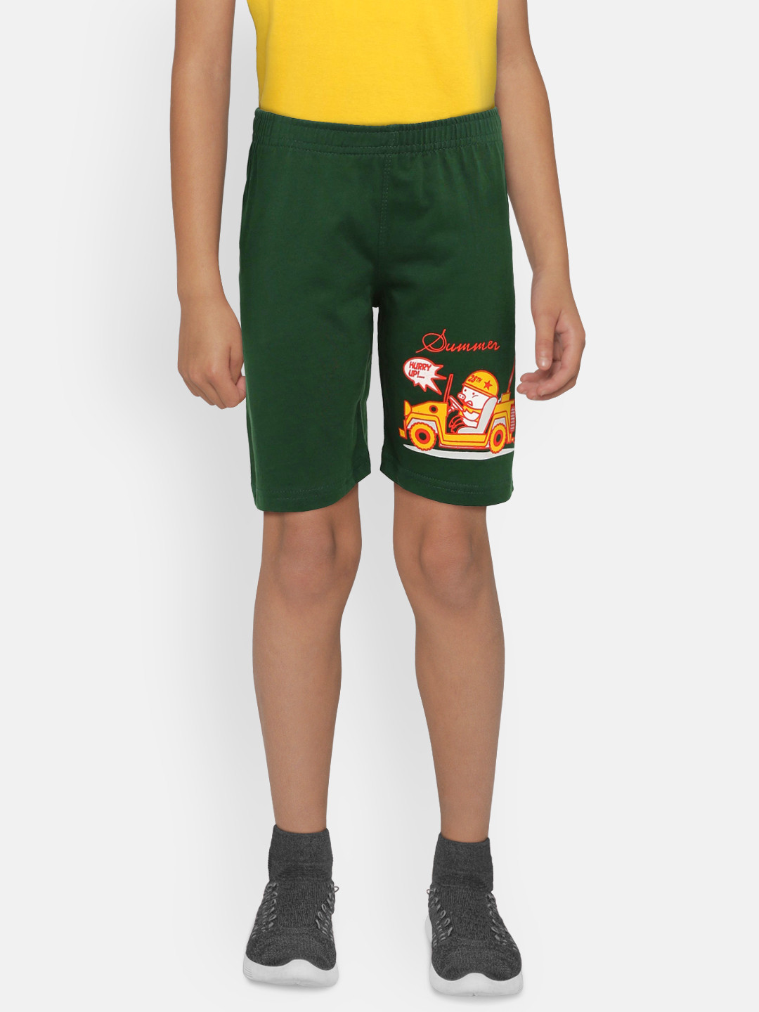 dongli Boys Green Printed Regular Fit Shorts