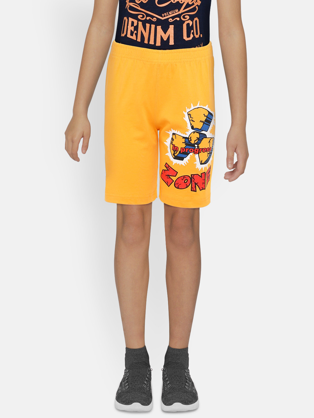 dongli Boys Yellow Printed Regular Fit Shorts