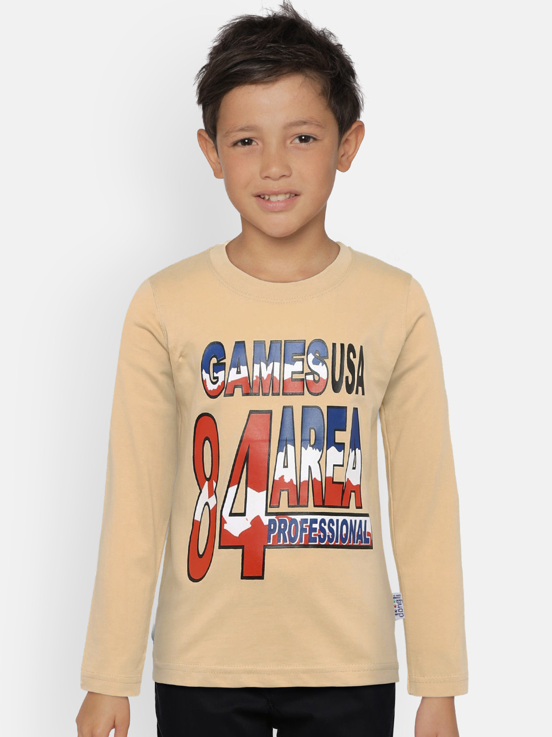 dongli Boys Beige Printed Round Neck T-shirt