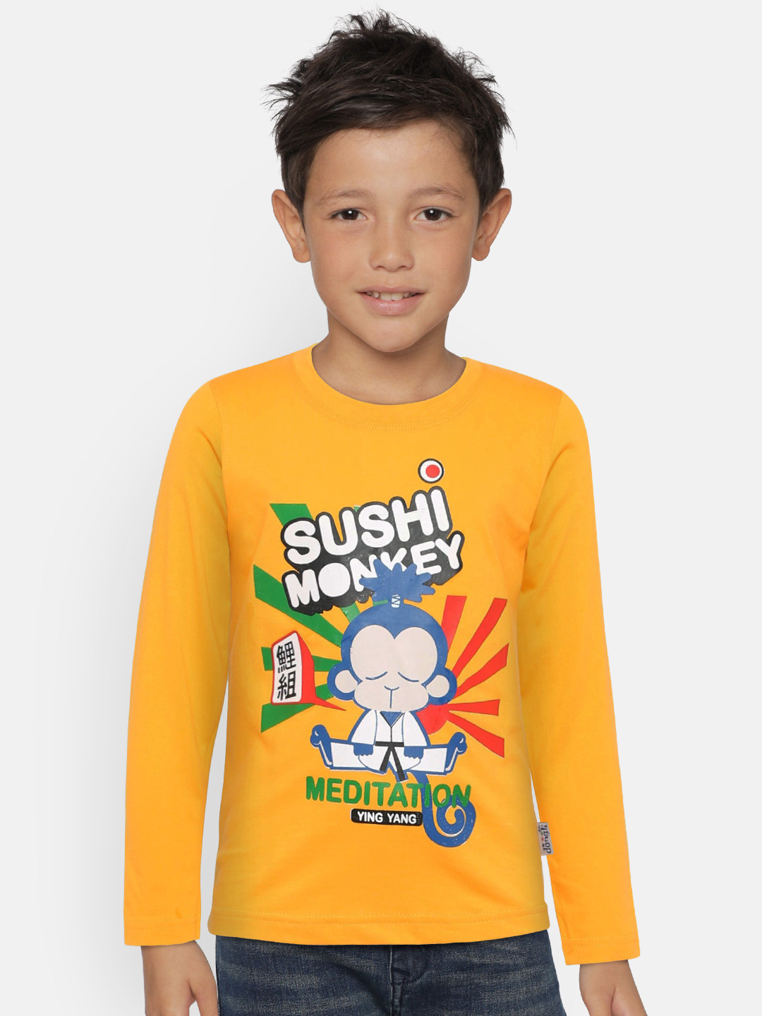 dongli Boys Yellow Printed Round Neck Pure Cotton T-shirt