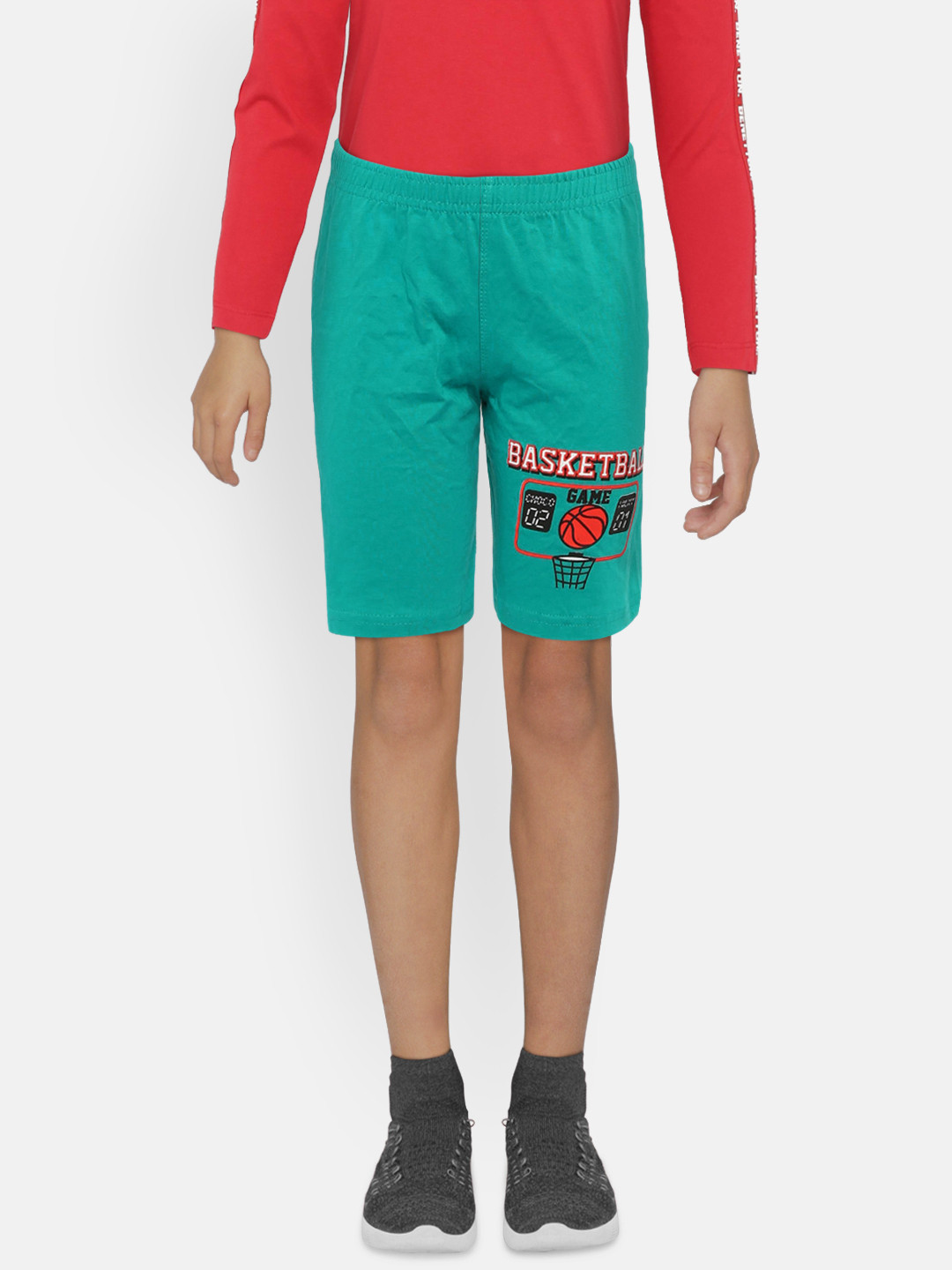 dongli Boys Turquoise Blue Printed Regular Fit Regular Shorts