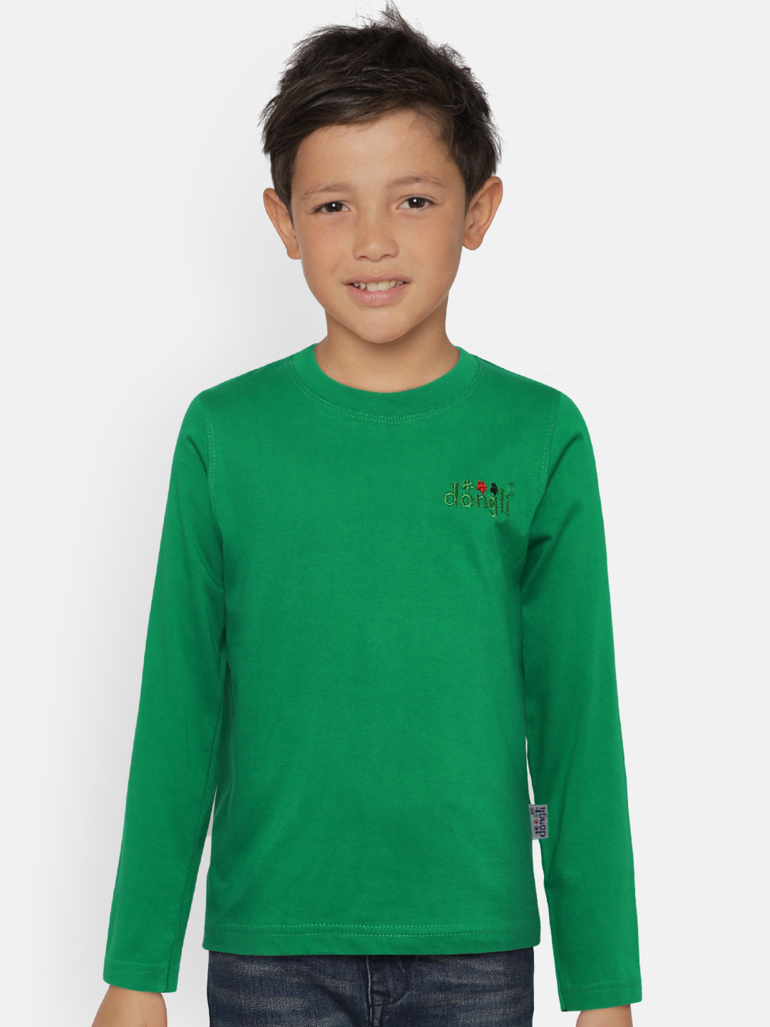 dongli Boys Green Solid Round Neck T-shirt