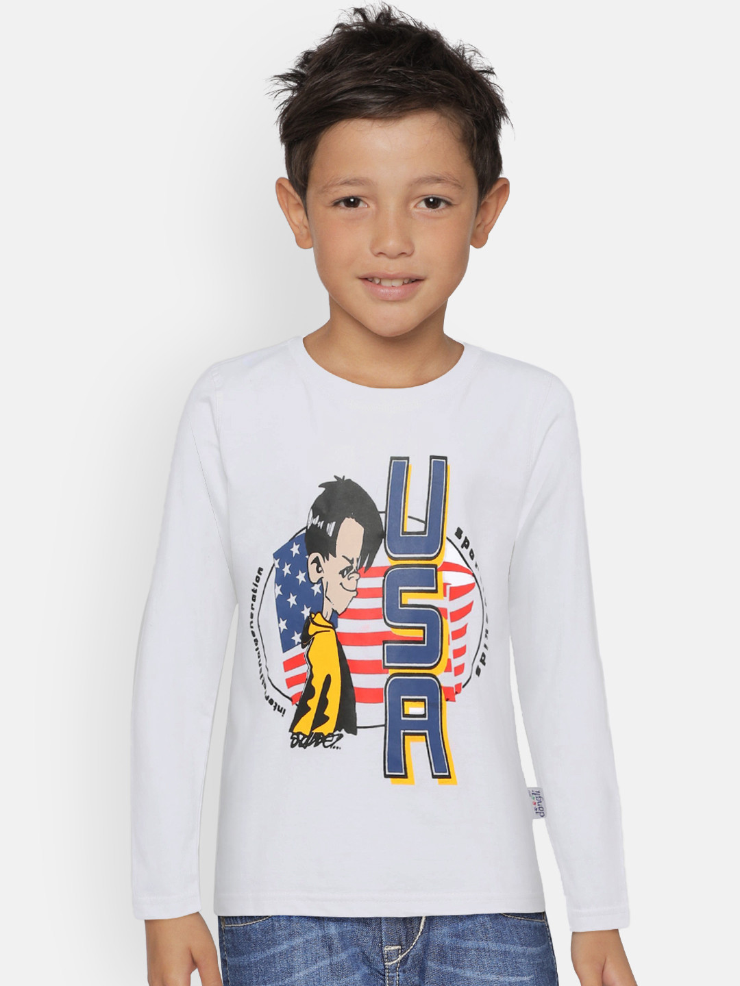 dongli Boys White Printed T-shirt